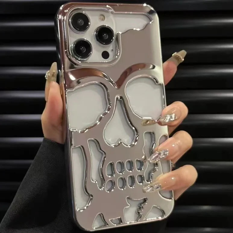 3D Hollow Skull Callous Case for iPhone 15 14 ProMax 16 Plus 13 16 Pro Max Luxury Plating Shockproof Ghostface Soft Cover
