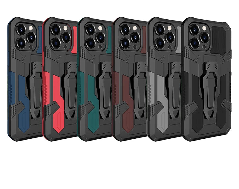 Case for iPhone 15 14 13 Pro Max Mini with Back Clip Anti-Fall Mecha Shockproof Armor Cover Case