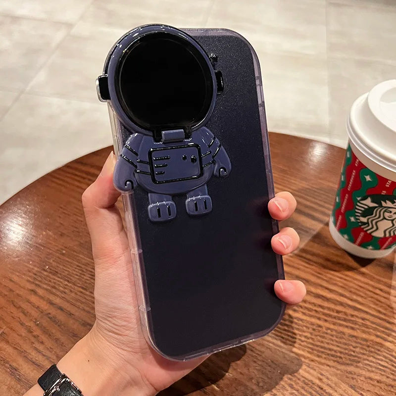 Astronaut Glitter Case For iPhone 14 15 Pro Max Plus Bracket Gradient Plating Stand Transparent Cover
