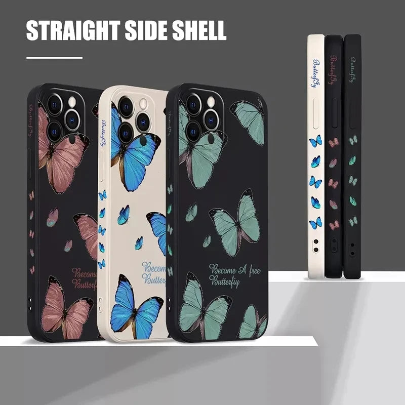 Butterfly Flower Phone Case For iPhone 15 14 Pro Max 13, 13 Mini Shockproof Matte Soft Tpu Silicone Cover