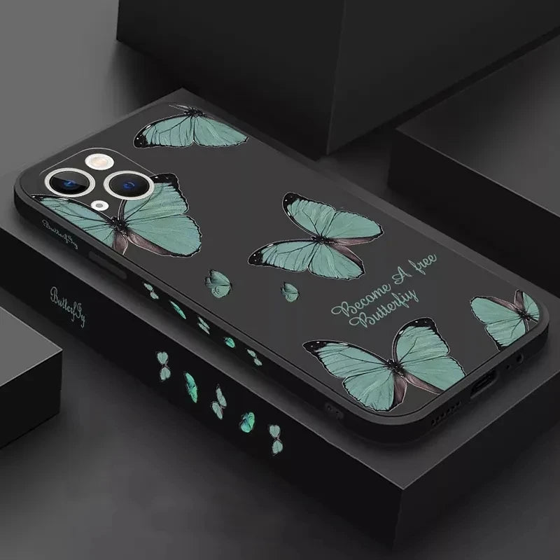 Butterfly Flower Phone Case For iPhone 15 14 Pro Max 13, 13 Mini Shockproof Matte Soft Tpu Silicone Cover