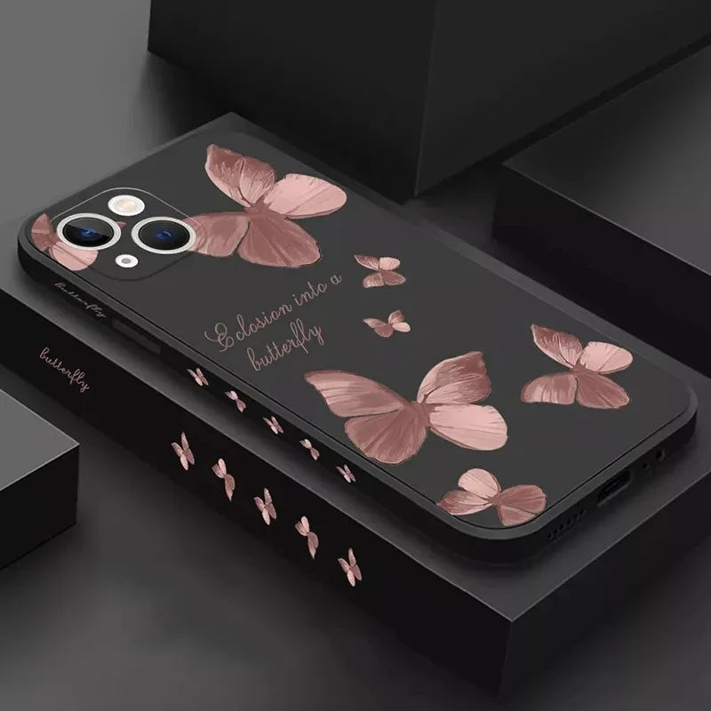 Butterfly Flower Phone Case For iPhone 15 14 Pro Max 13, 13 Mini Shockproof Matte Soft Tpu Silicone Cover